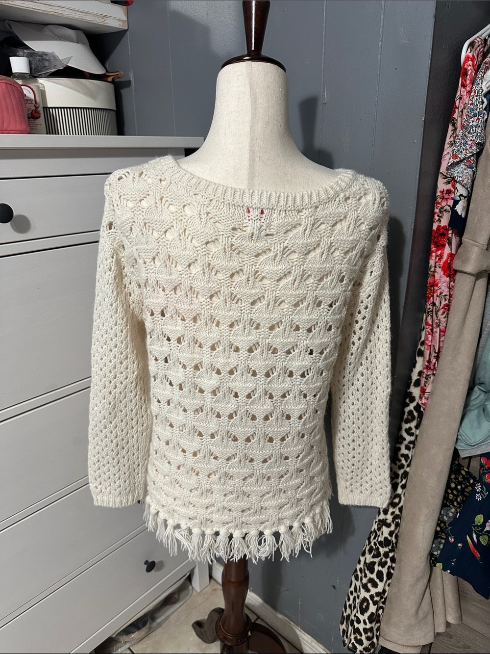 Ruby Rd. Ivory Open-Knit Fringe Pullover - Picture 5 of 6